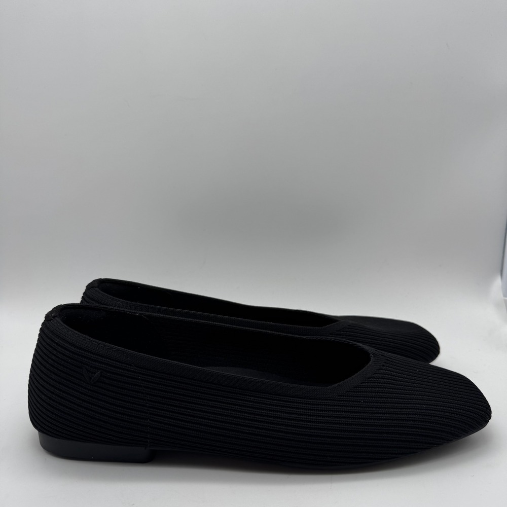 Vivaia Margot Black Ribbed Knit Square Toe Ballet Flats EU 40.5 Sustainable